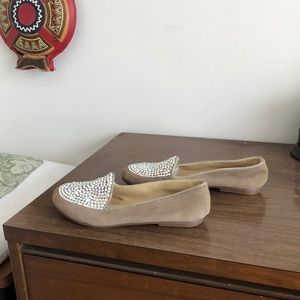 Women shoes. Suede with a rhinestone.
